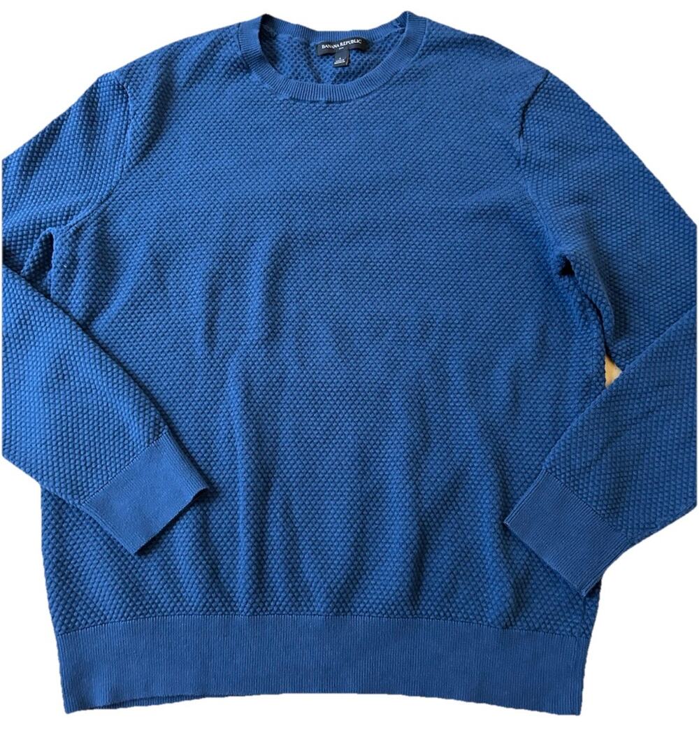 Banana Republic Sweater Mens L BLue Cable Waffle Knit Long Sleeve Nautical Sail